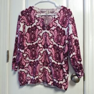 Women's Pink Patterned Sweater Cardigan L Fall Church Dressy Floral
